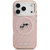 Karl Lagerfeld IML Glitter Karl & Choupette Heads Logo MagSafe dėklas Apple iPhone 17 Pro rožinės spalvos