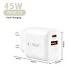 Tech-Protect NCA45W-GAN 2-Port laidinis įkroviklis PD 45W / QC3.0 + Lightning kabelis baltos spalvos