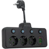 Blow PS-310 skirstytuvas, 3 lizdai + 2xUSB + 2xUSB-C, 0.1 m, juodas, 3x1 mm prailginimo laidas