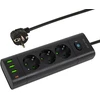 Blow PS-350T 3 lizdų maitinimo prailginimo kabelis 3xUSB+USB-PD 1.5m juodas 3x1mm