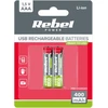 Akumulatorki REBEL AAA baterijos, 400 mAh, ličio jonų, 1,5 V, 2 vnt./bl, R3, C tipo lizdas