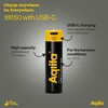 „Aqiila“ – įkraunama USB-C baterija – dydis 18650 – 2000 mAh – 1 pakuotė