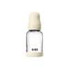 Bibs SEILINTUKAI - stiklinis kūdikių buteliukas, apvalus, lateksinis, lėto srauto - dramblio kaulo spalvos - 120 ml