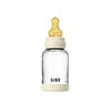 Bibs SEILINTUKAI - stiklinis kūdikių buteliukas, apvalus, lateksinis, lėto srauto - dramblio kaulo spalvos - 120 ml