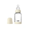 Bibs SEILINTUKAI - stiklinis kūdikių buteliukas, apvalus, silikoninis, 1 pakuotė, 120 ml, lėto srauto - dramblio kaulo spalvos - 120 ml