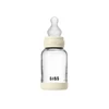 Bibs SEILINTUKAI - stiklinis kūdikių buteliukas, apvalus, silikoninis, 1 pakuotė, 120 ml, lėto srauto - dramblio kaulo spalvos - 120 ml