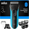Barzdaskutė „Braun“ 3+ serijos elektrinis skustuvas su barzdos kirpimo antgaliu, drėgnam ir sausam skutimui, 3010BT, mėlynas