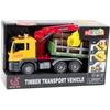 Lean Toys Geltonas medienos gabenimo sunkvežimis su kranu 1:14