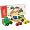 Lean Toys Medinis žalias vilkikas su žaisliniais automobiliais