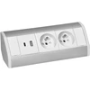 Orno Lizdas Baldinis lizdas 2x2P+Z, 2xUSB (A+C tipo; 2.4A), baltas-sidabrinis