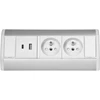 Orno Lizdas Baldinis lizdas 2x2P+Z, 2xUSB (A+C tipo; 2.4A), baltas-sidabrinis
