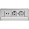 Orno Lizdas Baldinis lizdas 2x2P+Z (Schuko), 2xUSB (A+C tipo; 2.4A), pilkai sidabrinis