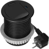 Orno Lizdas Baldinis lizdas Ø6cm, įleidžiamas į stalviršį, su dangteliu, USB įkrovikliu ir 1,9m laidu, 1x2P+Z (prancūziškas), 1xUSB (C tipo; 20W), juodas