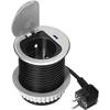 Gniazdo Lizdas Baldinis lizdas Ø6cm, įleidžiamas į stalviršį, su dangteliu, USB įkrovikliu ir 1,9m laidu, 1x2P+Z (prancūziškas), 1xUSB (C tipo; PD20W), sidabrinis