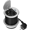 Orno Lizdas Baldinis lizdas Ø6cm, įleidžiamas į stalviršį, su dangteliu, USB įkrovikliu ir 1,9m laidu, 1x2P+Z (Schuko), 1xUSB (C tipo; 20W), sidabrinis