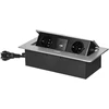 Orno Lizdas Baldinis lizdas, įleidžiamas į stalviršį, su plokščiu frezuotu kraštu, USB įkrovikliu ir 1,5 m laidu, 2x2P+Z (Schuko), 2xUSB (A+C tipo; 3,6A), sidabrinis