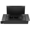 Gniazdo Lizdas Baldinis lizdas, įleidžiamas į stalviršį, su plokščiu frezuotu kraštu, atlenkiamu dangteliu, USB įkrovikliu ir 1,5 m laidu, 2x2P+Z (Schuko), 2xUSB (A+C tipo; 3,6A), juodas