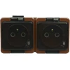 Gniazdo Dvigubas 2P+Z lizdas, atsparus purslams, su dūmų sklende, IP44, SMART, rudas