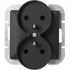 Gniazdo Lizdas Dvigubas kištukinis lizdas 2x2P+Z Pearl, 16A, 250V, PT-6 PR, juodas