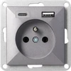 Gniazdo Lizdas Lizdas su 2P+E ir USB įkrovikliu, A+C, Pearl, 16A, 250V, PT-16P/USB, antracito spalvos