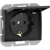 Gniazdo Lizdas Lizdas su 2P+Z apsauga nuo vandens purslų, su atvartu, onikso spalvos, 16A, 250V, PT-17OH, juodas