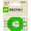 GP Battery GP - ReCyko įkraunamos baterijos, AA dydžio, 2600 mAh, 4 vnt. pakuotė