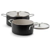 KitchenAid - Spalvoto aliuminio 6 dalių rinkinys: keptuvė 24/28 cm + puodas su dangčiu 20/24 cm - matinės juodos spalvos