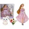 Lean Toys Lėlė Emily su ilgesniais plaukais ir baltu katinu