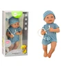 Lean Toys Lėlė kūdikis mėlynais rūbeliais su kepuraite, žindukliu ir antklode