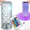 Lampka Krištolinė rožinė LED lempa su deimantinio lietimo funkcija ir RGB nuotolinio valdymo pulteliu