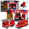 Lean Toys Gaisrinė su garažu ir transporto priemonėmis, raudona ir balta, 32 x 17 x 21 cm