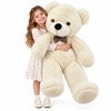 Lean Toys Pliušinis žaislas - baltas meškinas su languotu kaspinu, 160 x 60 x 40 cm