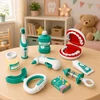 Lean Toys Vaikiškas odontologo rinkinys su vibruojančiu dantų šepetėliu ir atveriamu žandikaulio modeliu, mėlynos ir baltos spalvų, 15 dalių