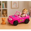 Lean Toys Mini lėlė su kabrioletu–visureigiu ir šuniuku rožinė 3 vnt.