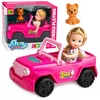 Lean Toys Mini lėlė su kabrioletu–visureigiu ir šuniuku rožinė 3 vnt.