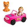 Lean Toys Mini lėlė su kabrioletu–visureigiu ir šuniuku rožinė 3 vnt.
