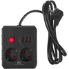„Maclean“ maitinimo lizdas, ilgintuvas, 2 lizdai + 3xUSB, 110-240V AC 50/60Hz, 2.1A max 2500W, 1.5m, juodas, MCE387 B
