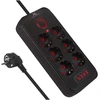 Maclean power strip, 6 socket extension + 4xUSB, 110-240V AC 50/60Hz, 2.1A max 2500W, 3m, juodas, MCE391 B