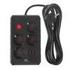 „Maclean“ maitinimo laidas, 4 lizdų prailginimo laidas + 3xUSB, 110-240V AC 50/60Hz, 2.1A max 2500W, 3m, juodas, MCE393 B