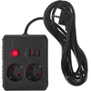 „Maclean“ maitinimo lizdas, ilgintuvas, 2 lizdai + 3xUSB, 110-240V AC 50/60Hz, 2.1A max 2500W, 3 m, juodas, MCE388 B