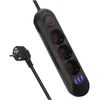 „Maclean“ maitinimo laidas, 3 lizdų prailginimo laidas + 3xUSB, 110-240V AC 50/60Hz, 2.1A max 2500W, 1.5m, juodas, MCE394 B