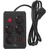 „Maclean“ maitinimo laidas, 4 lizdų prailginimo laidas + 3xUSB, 110-240V AC 50/60Hz, 2.1A max 2500W, 1.5m, juodas, MCE392 B