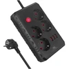 „Maclean“ maitinimo laidas, 4 lizdų prailginimo laidas + 3xUSB, 110-240V AC 50/60Hz, 2.1A max 2500W, 1.5m, juodas, MCE392 B