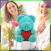Meškiukas su rožėmis Valentino dienos dovana mamai, žmonai, močiutei, didelis rožių rinkinys, 40 cm