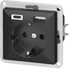 Orno Lizdas vienvietis p/t 2P+Z, Schuko, su pakrovėjas USB A+C Pearl, 16 A, 250 V, PT-17P/USB A+C, juoda