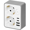 Orno Rozgałęźnik 2x 2P+Z, Schuko, su įkrovikliu 2x USB-A + 2x USB-C, maks. 3,4 A, 17 W, balta ir pilka