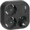 Orno Rozgałęźnik 3x2P+Z, Schuko, su ładowarką USB-A+C, 15,5 W, juoda