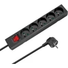 Przedłużacz 5 gniazd 5m typu francuskiego su przełącznikiem (3x1,5mm) Rebel juoda