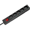 Przedłużacz 5 gniazd 5m typu francuskiego su przełącznikiem (3x1,5mm) Rebel juoda