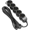 Orno Przedłużacz 5 kontaktų prailgintuvas 2P+Z (Schuko), 5m H05VV-F 3x1.5mm2, Imax=16A, plokščias kištukas, juodas